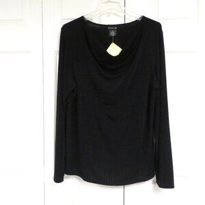 NEW!  Citiknit Drape-Neck Tunic Top XL Black Solid